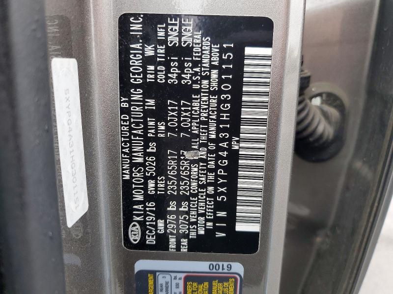 Продаж на аукціоні авто 2017 Kia Sorento, vin: 5XYPG4A31HG301151, номер лоту: 47548206