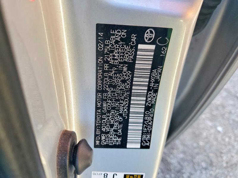 Aukcja sprzedaży 2014 Toyota Prius, vin: JTDKN3DU7E1806329, numer aukcji: 79679305