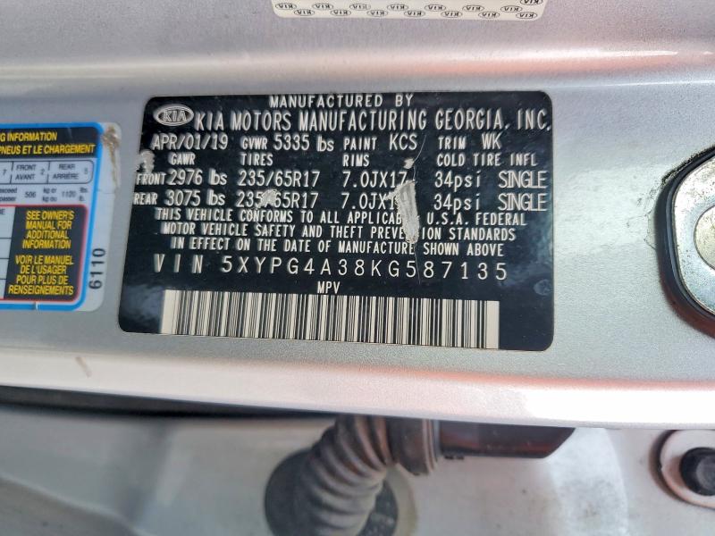 Aukcja sprzedaży 2019 Kia Sorento, vin: 5XYPG4A38KG587135, numer aukcji: 79554345