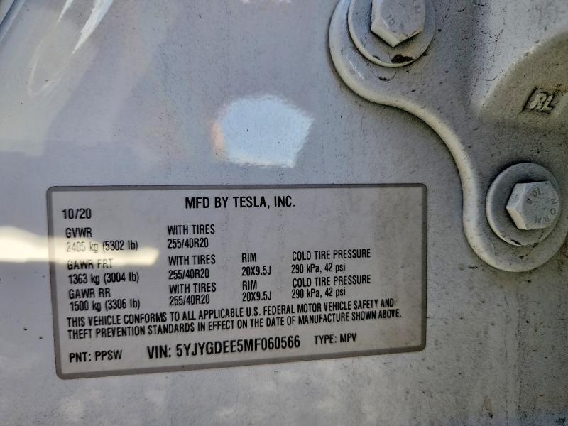 Продажа на аукционе авто 2021 Tesla Model Y, vin: 5YJYGDEE5MF060566, номер лота: 79621815