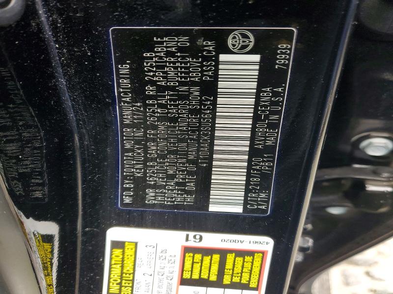47626646 :رقم المزاد ، 4T1DAACK3SU564542 vin ، 2025 Toyota Camry مزاد بيع