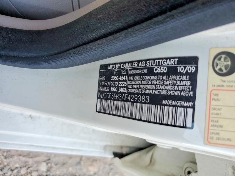 2010 Mercedes-benz C მანქანა იყიდება აუქციონზე, vin: WDDGF5EB3AF429383, აუქციონის ნომერი: 46828326