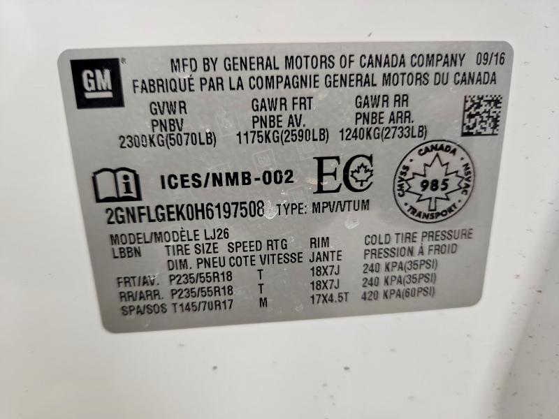 Auction sale of the 2017 Chevrolet Equinox, vin: 2GNFLGEK0H6197508, lot number: 47008856