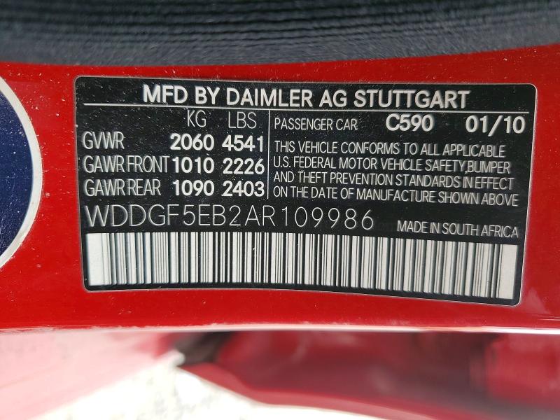 Aukcja sprzedaży 2010 Mercedes-benz C, vin: WDDGF5EB2AR109986, numer aukcji: 47973396