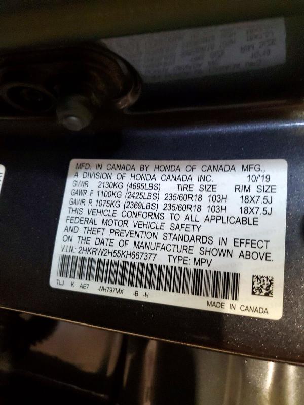 Auction sale of the 2019 Honda Cr-v, vin: 2HKRW2H55KH667377, lot number: 46910096