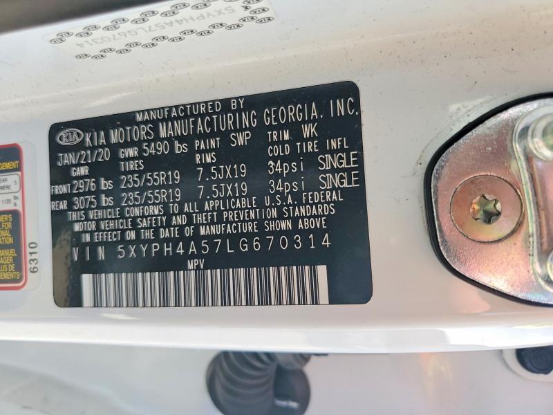 2020 Kia Sorento მანქანა იყიდება აუქციონზე, vin: 5XYPH4A57LG670314, აუქციონის ნომერი: 79790025