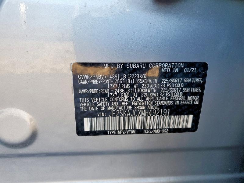 Aukcja sprzedaży 2021 Subaru Forester, vin: JF2SKAJCXMH492191, numer aukcji: 41801646