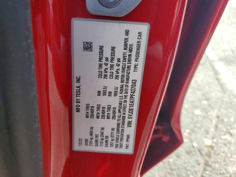 2023 Tesla Model 3 მანქანა იყიდება აუქციონზე, vin: 5YJ3E1EA7PF437043, აუქციონის ნომერი: 77177985