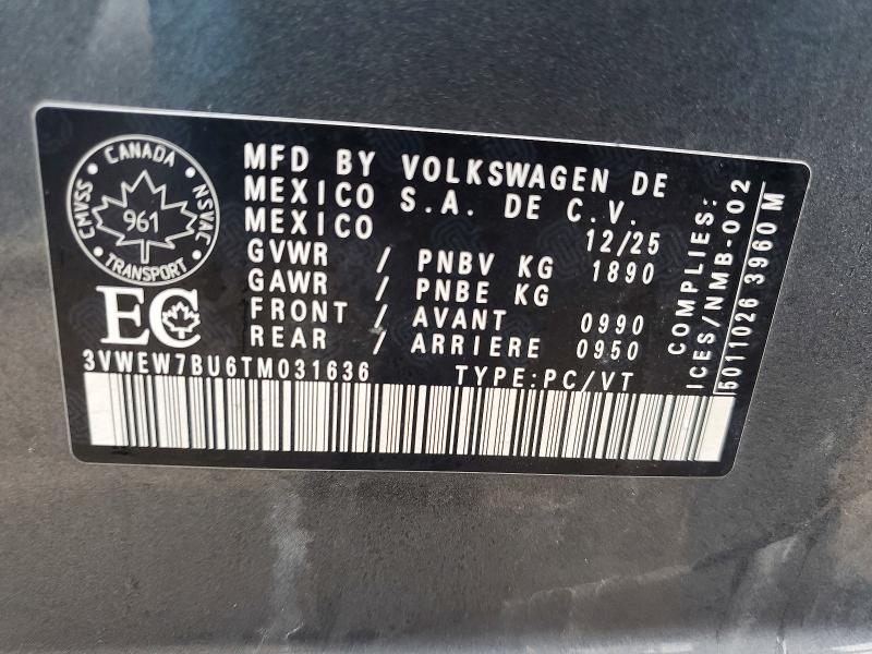 Aukcja sprzedaży 2026 Volkswagen Jetta, vin: 3VWEW7BU6TM031636, numer aukcji: 78024845