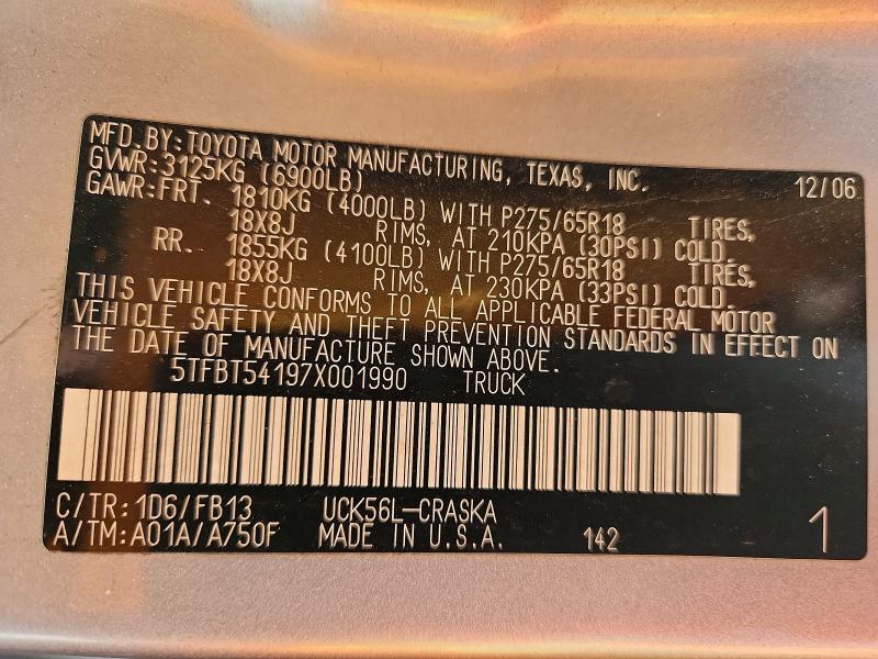 46240416 :رقم المزاد ، 5TFBT54197X001990 vin ، 2007 Toyota Tundra مزاد بيع
