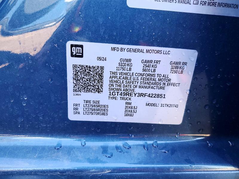Продажа на аукционе авто 2024 Gmc Sierra, vin: 1GT49REY3RF422851, номер лота: 46875796