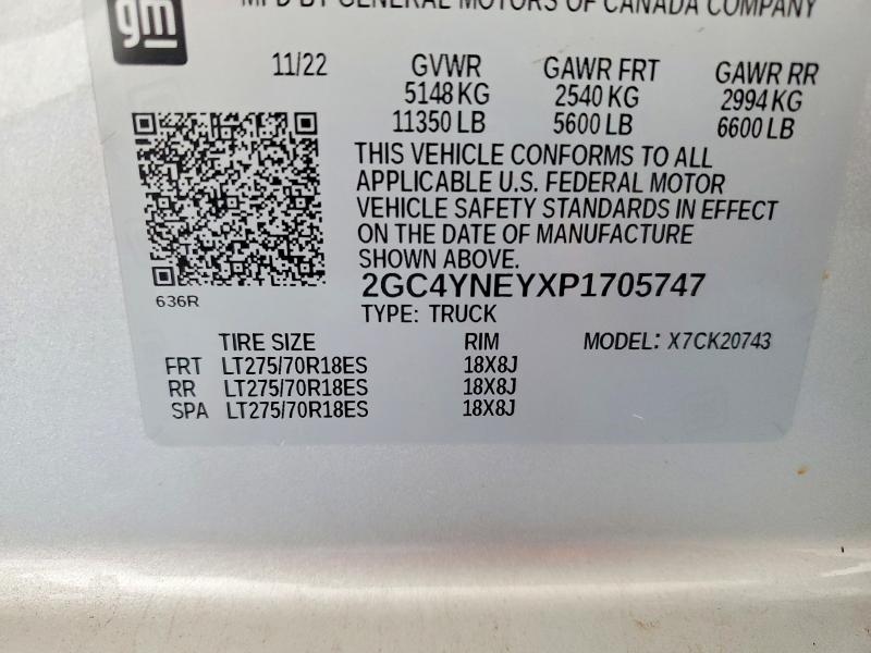 2023 Chevrolet Silverado მანქანა იყიდება აუქციონზე, vin: 2GC4YNEYXP1705747, აუქციონის ნომერი: 46359166