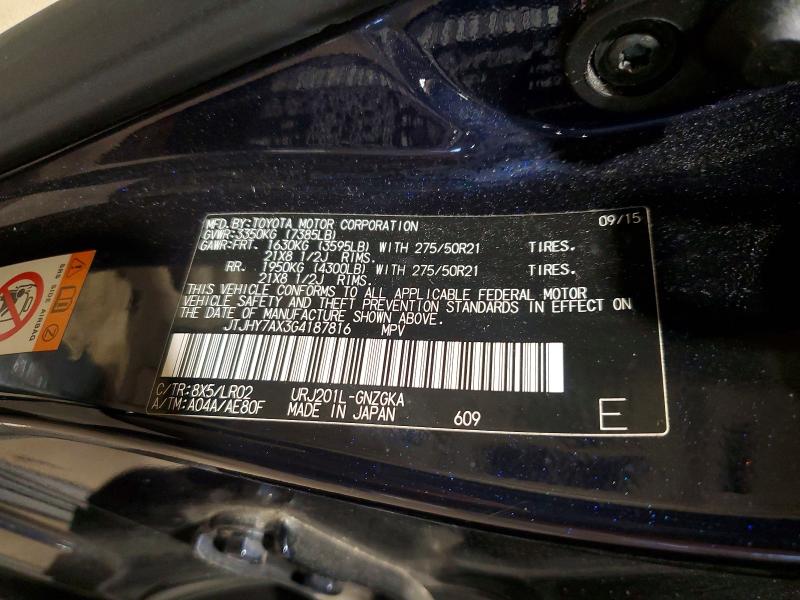 Aukcja sprzedaży 2016 Lexus Lx 570, vin: JTJHY7AX3G4187816, numer aukcji: 45976856