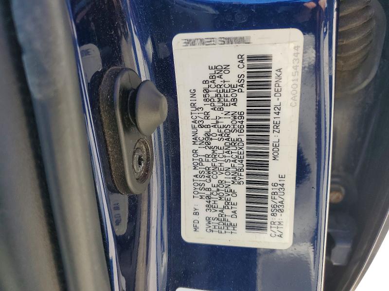2013 Toyota Corolla მანქანა იყიდება აუქციონზე, vin: 5YFBU4EEXDP166496, აუქციონის ნომერი: 45578566