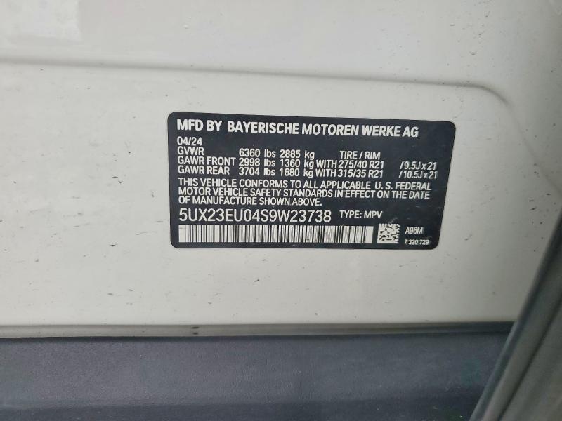 41906536 :رقم المزاد ، 5UX23EU04S9W23738 vin ، 2025 Bmw X5 مزاد بيع