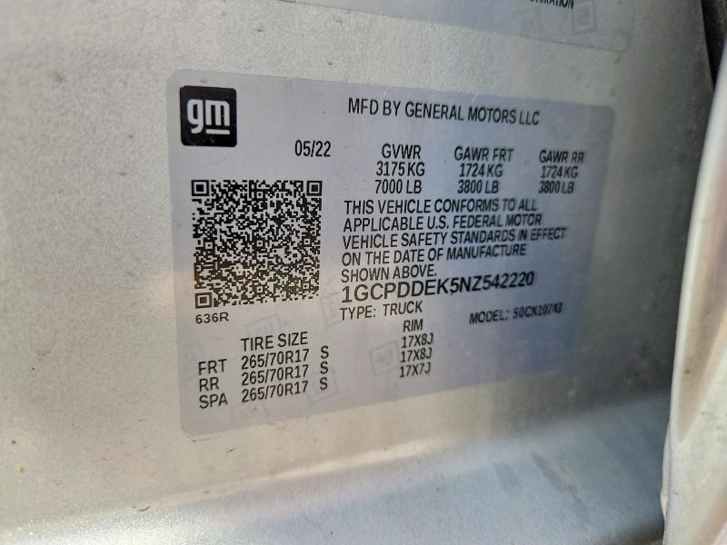 41723146 :رقم المزاد ، 1GCPDDEK5NZ542220 vin ، 2022 Chevrolet Silverado مزاد بيع