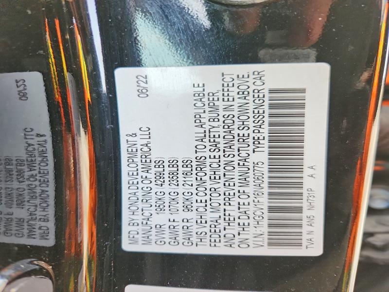 46353416 :رقم المزاد ، 1HGCV1F16NA060775 vin ، 2022 Honda Accord مزاد بيع