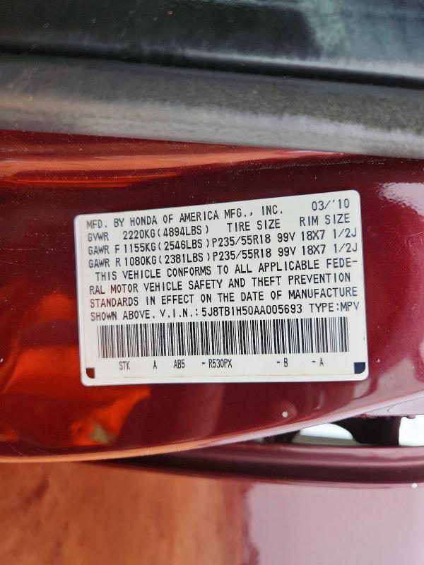 79701825 :رقم المزاد ، 5J8TB1H50AA005693 vin ، 2010 Acura Rdx مزاد بيع