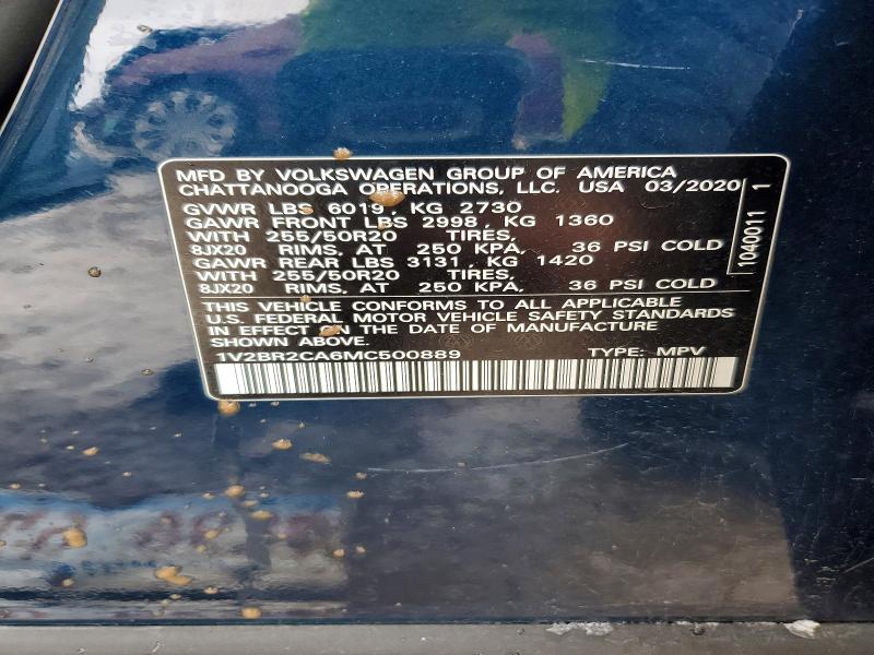 45791416 :رقم المزاد ، 1V2BR2CA6MC500889 vin ، 2021 Volkswagen Atlas مزاد بيع