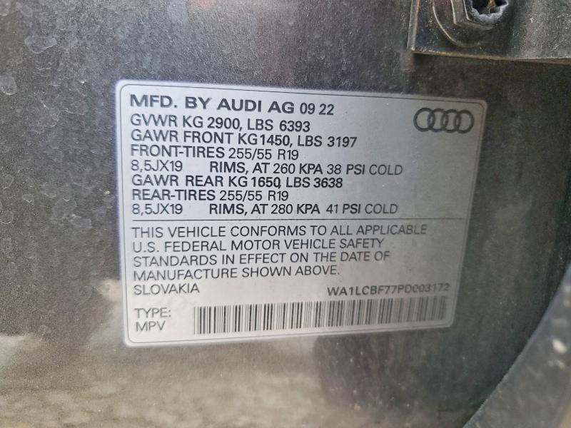 2023 Audi Q7 მანქანა იყიდება აუქციონზე, vin: WA1LCBF77PD003172, აუქციონის ნომერი: 47102816