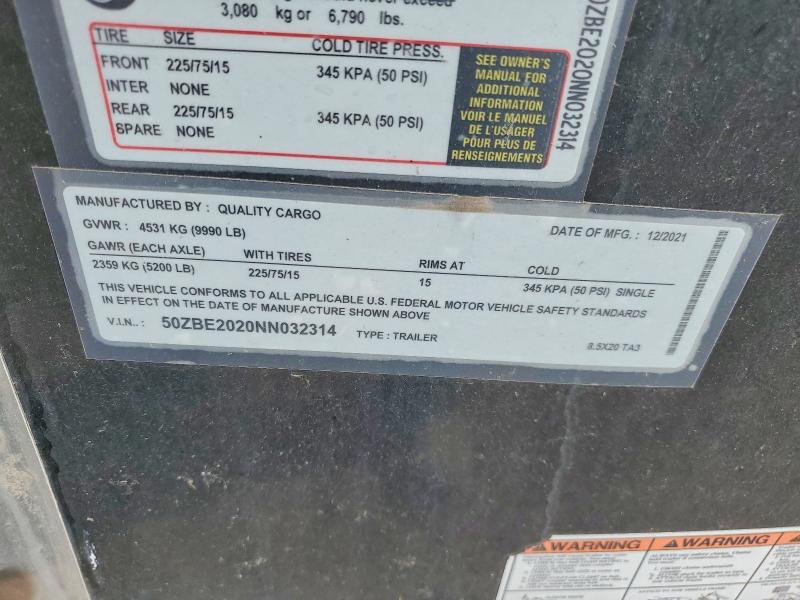 Продажа на аукционе авто 2022 Quality Cargo Unknown, vin: 50ZBE2020NN032314, номер лота: 46007356
