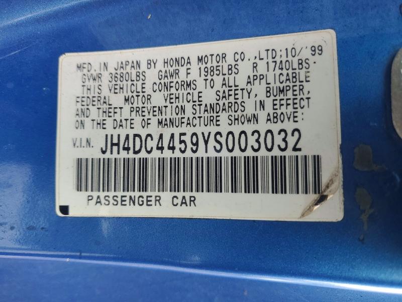 Продажа на аукционе авто 2000 Acura Integra, vin: JH4DC4459YS003032, номер лота: 45723876