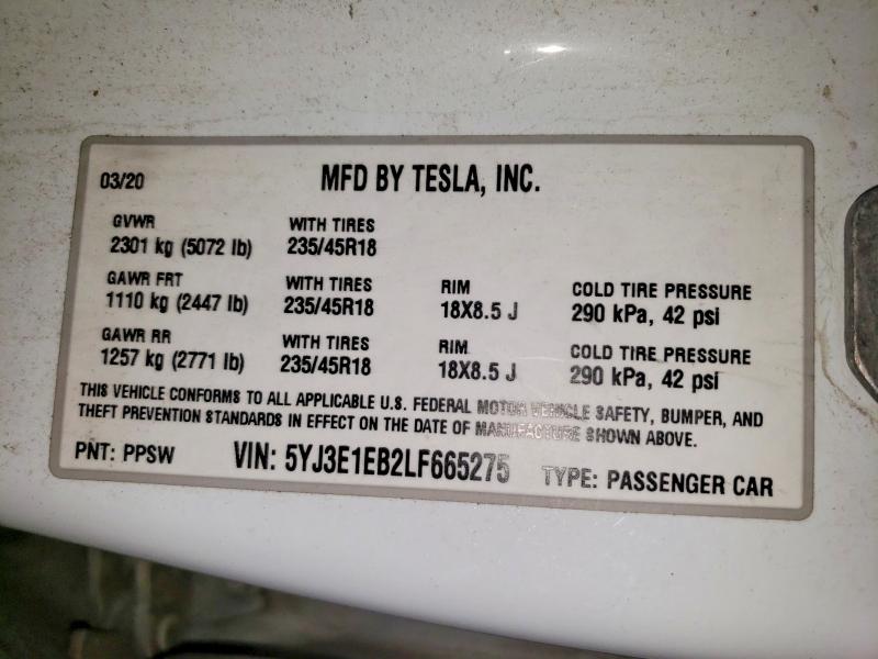 Продажа на аукционе авто 2020 Tesla Model 3, vin: 5YJ3E1EB2LF665275, номер лота: 79655955