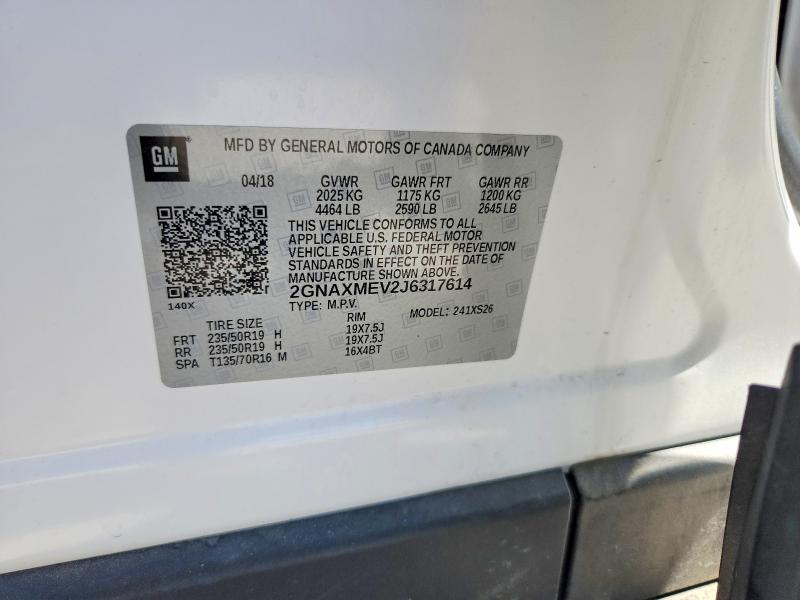 2018 Chevrolet Equinox მანქანა იყიდება აუქციონზე, vin: 2GNAXMEV2J6317614, აუქციონის ნომერი: 47082936
