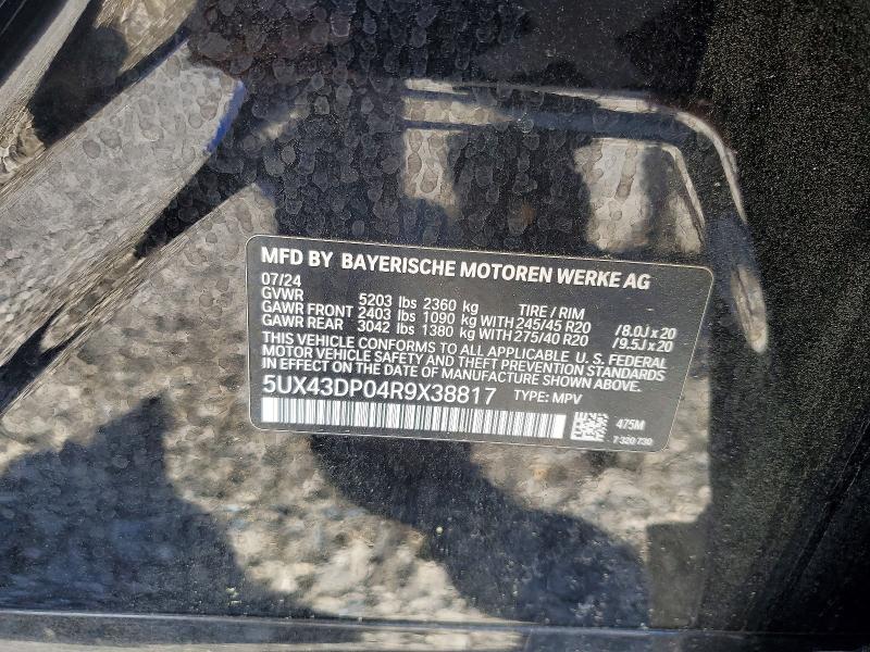 2024 Bmw X3 მანქანა იყიდება აუქციონზე, vin: 5UX43DP04R9X38817, აუქციონის ნომერი: 46459906