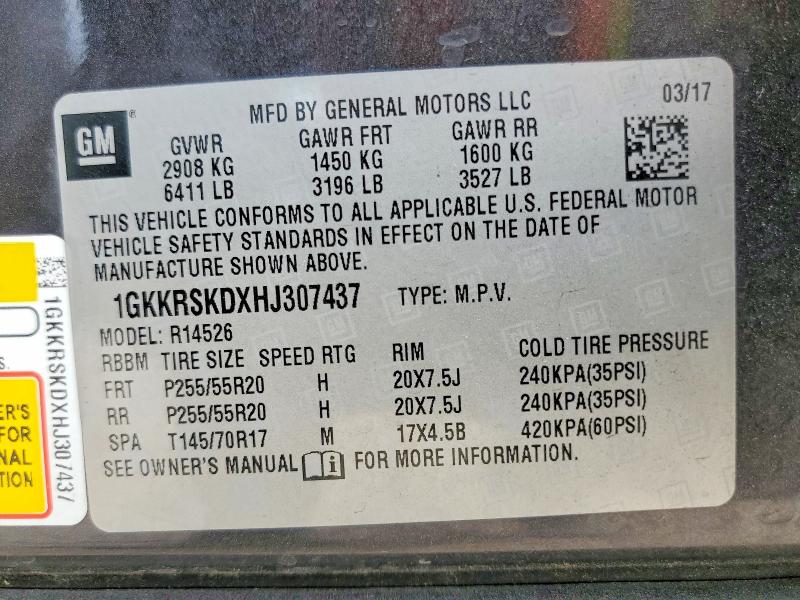 47787036 :رقم المزاد ، 1GKKRSKDXHJ307437 vin ، 2017 Gmc Acadia Limited مزاد بيع