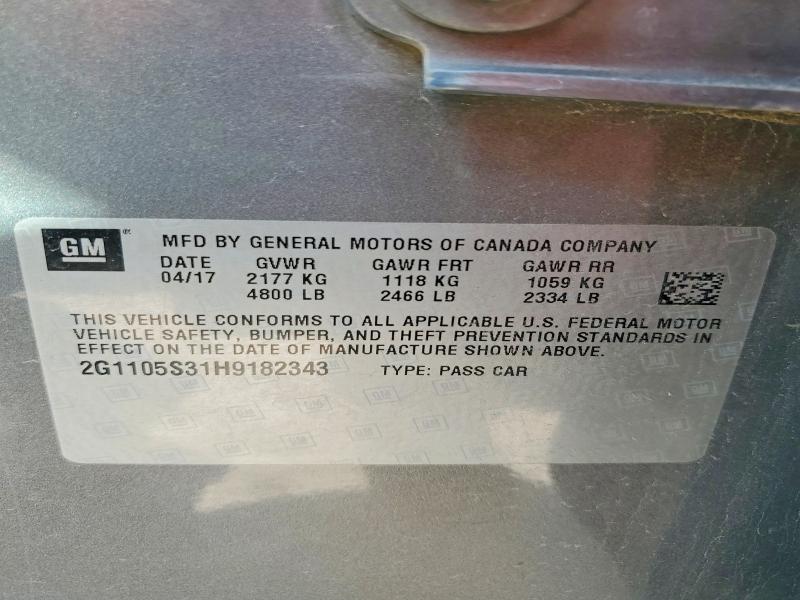 2017 Chevrolet Impala მანქანა იყიდება აუქციონზე, vin: 2G1105S31H9182343, აუქციონის ნომერი: 46643546