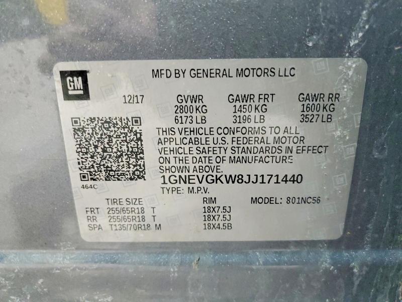 47155886 :رقم المزاد ، 1GNEVGKW8JJ171440 vin ، 2018 Chevrolet Traverse مزاد بيع