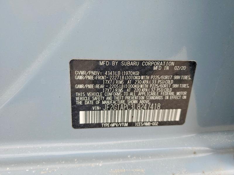 79689065 :رقم المزاد ، JF2GTAPC3L8247418 vin ، 2020 Subaru Crosstrek مزاد بيع