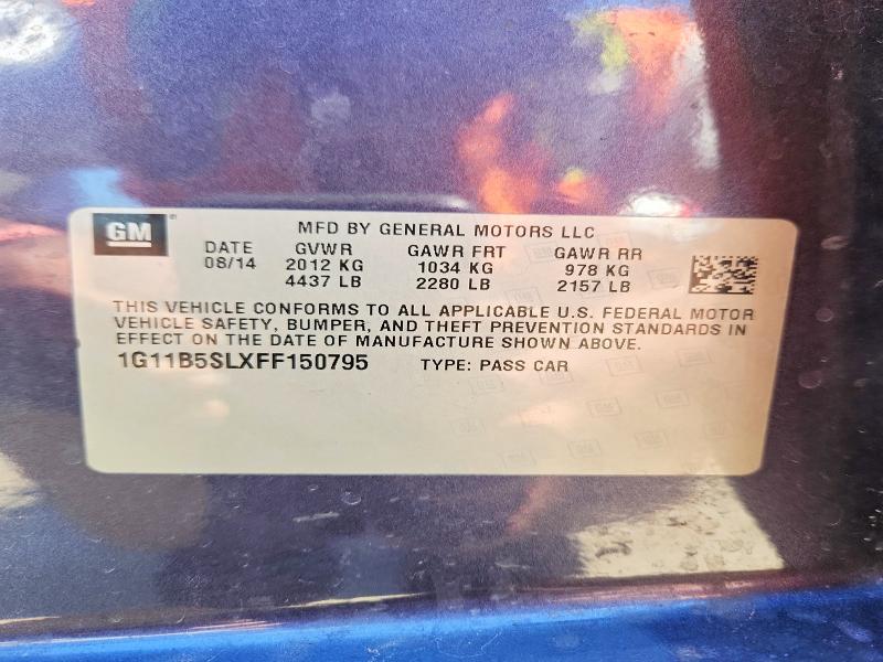 Продажа на аукционе авто 2015 Chevrolet Malibu, vin: 1G11B5SLXFF150795, номер лота: 45939206