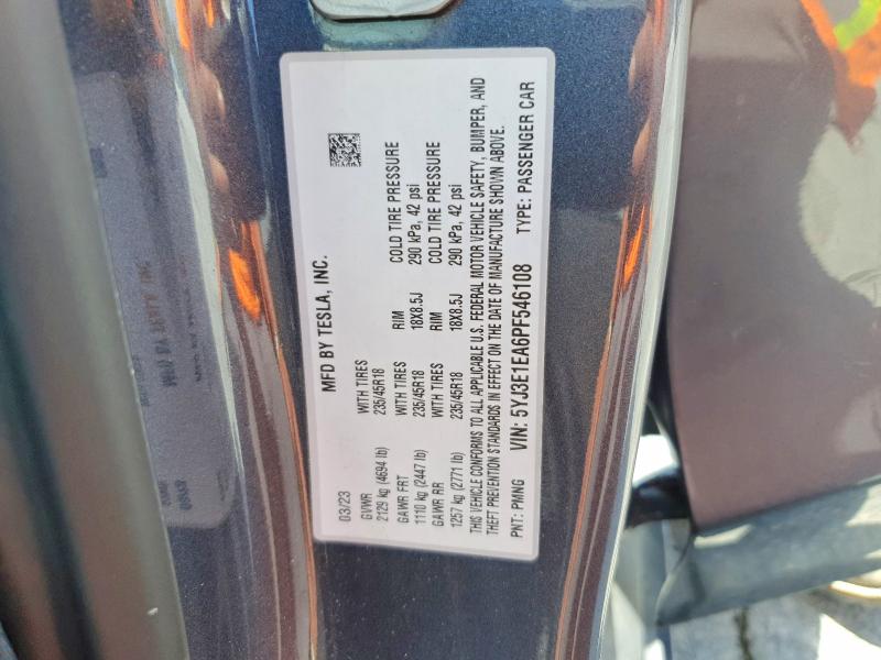 45787306 :رقم المزاد ، 5YJ3E1EA6PF546108 vin ، 2023 Tesla Model 3 مزاد بيع