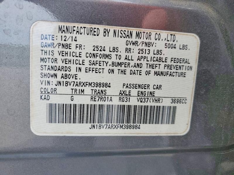 Aukcja sprzedaży 2015 Infiniti Q50, vin: JN1BV7ARXFM398984, numer aukcji: 46358376