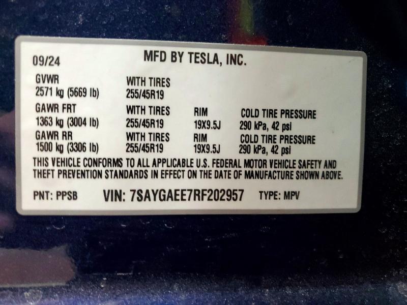 Aukcja sprzedaży 2024 Tesla Model Y, vin: 7SAYGAEE7RF202957, numer aukcji: 46159886