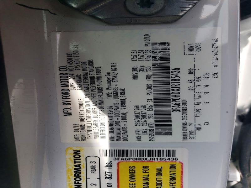 Продаж на аукціоні авто 2018 Ford Fusion, vin: 3FA6P0HDXJR185436, номер лоту: 46068666