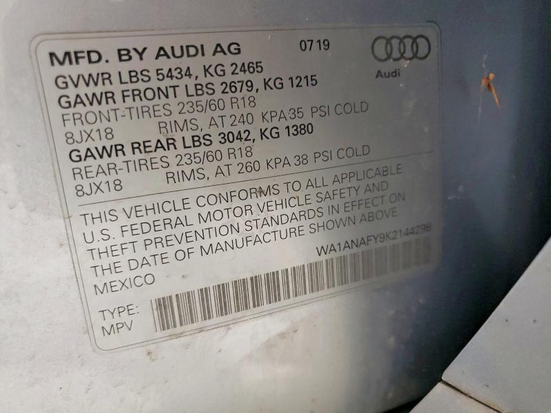 Продажа на аукционе авто 2019 Audi Q5, vin: WA1ANAFY9K2144298, номер лота: 47088016
