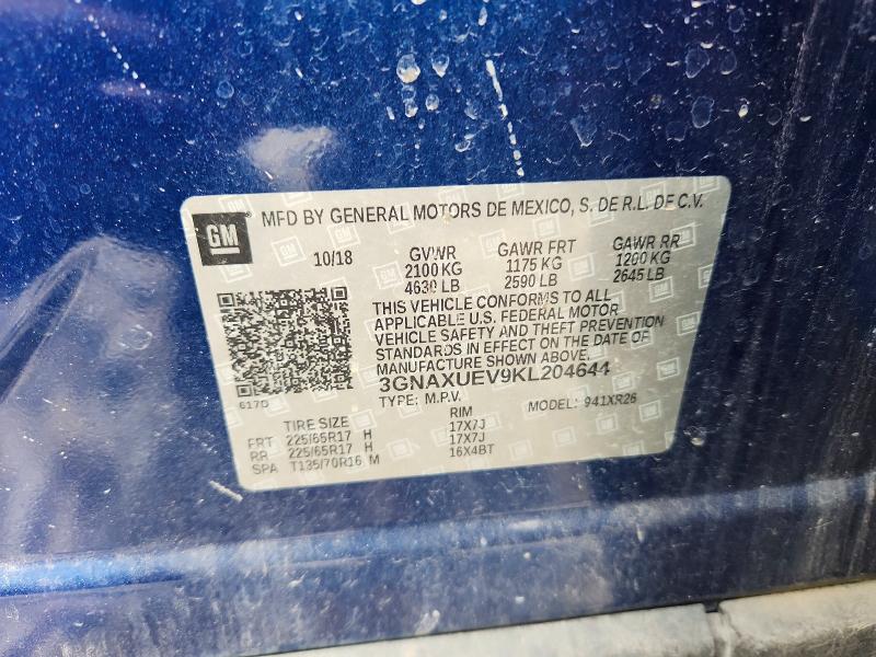 Aukcja sprzedaży 2019 Chevrolet Equinox, vin: 3GNAXUEV9KL204644, numer aukcji: 45753346