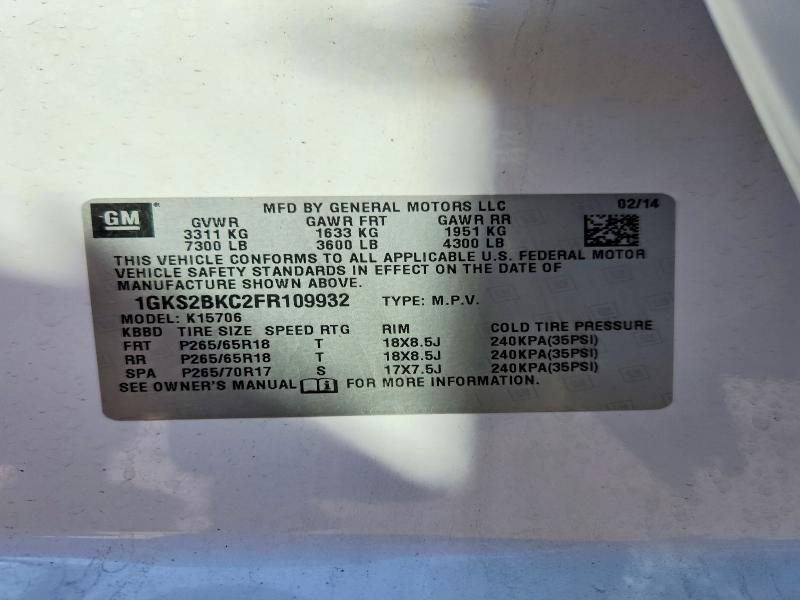 Aukcja sprzedaży 2015 Gmc Yukon, vin: 1GKS2BKC2FR109932, numer aukcji: 45747216
