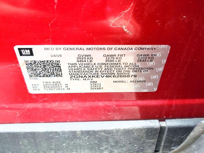 Продаж на аукціоні авто 2019 Chevrolet Equinox, vin: 2GNAXKEV4K6266879, номер лоту: 78965795