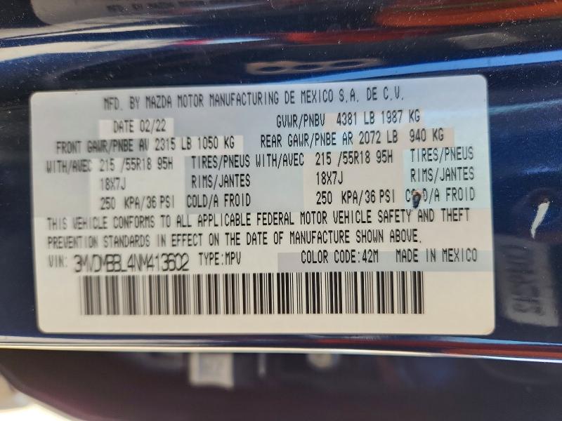 48020086 :رقم المزاد ، 3MVDMBBL4NM413602 vin ، 2022 Mazda Cx-30 مزاد بيع