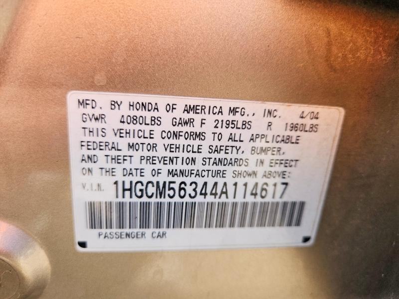 Aukcja sprzedaży 2004 Honda Accord, vin: 1HGCM56344A114617, numer aukcji: 47363526
