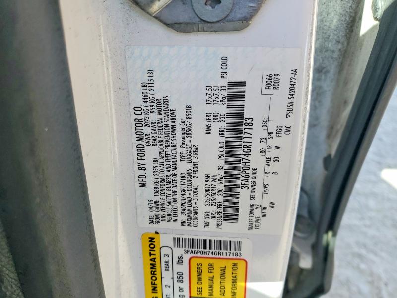Aukcja sprzedaży 2016 Ford Fusion, vin: 3FA6P0H74GR117183, numer aukcji: 46753136