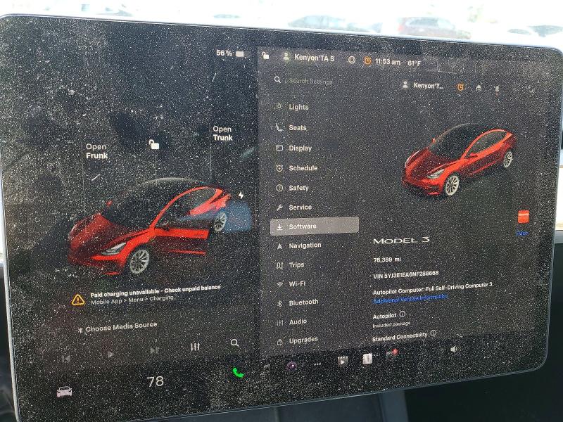 46990576 :رقم المزاد ، 5YJ3E1EA6NF288668 vin ، 2022 Tesla Model 3 مزاد بيع