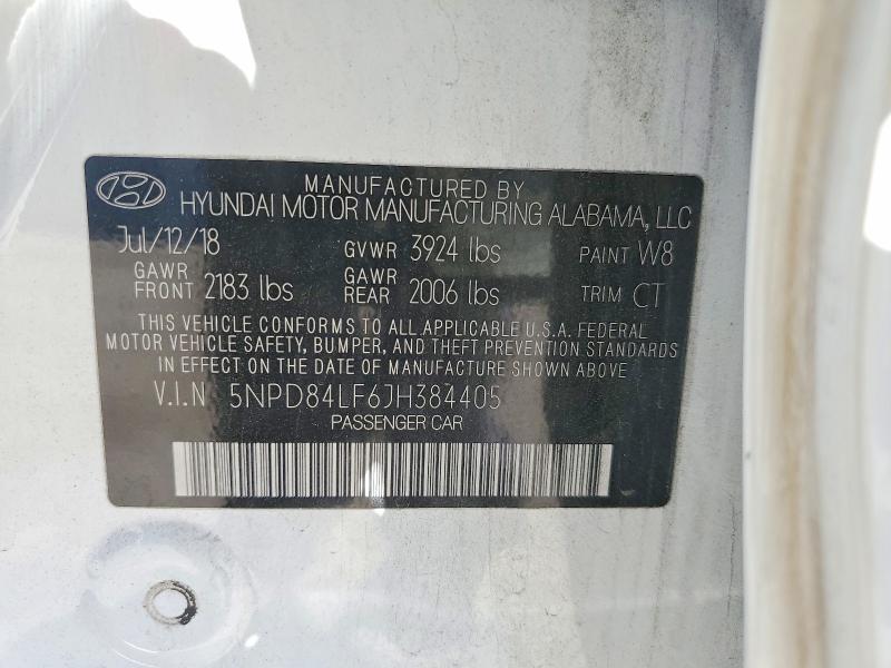 47223976 :رقم المزاد ، 5NPD84LF6JH384405 vin ، 2018 Hyundai Elantra مزاد بيع