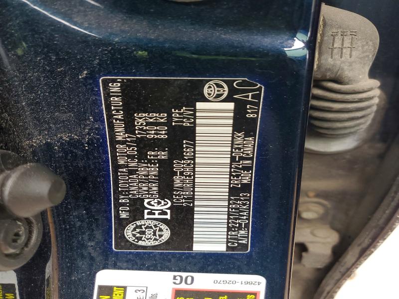 46052926 :رقم المزاد ، 2T1BURHE9HC916677 vin ، 2017 Toyota Corolla مزاد بيع