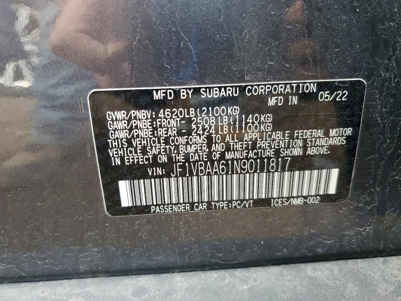 47357016 :رقم المزاد ، JF1VBAA61N9011817 vin ، 2022 Subaru Wrx مزاد بيع