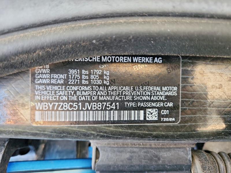 47134476 :رقم المزاد ، WBY7Z8C51JVB87541 vin ، 2018 Bmw I3 مزاد بيع